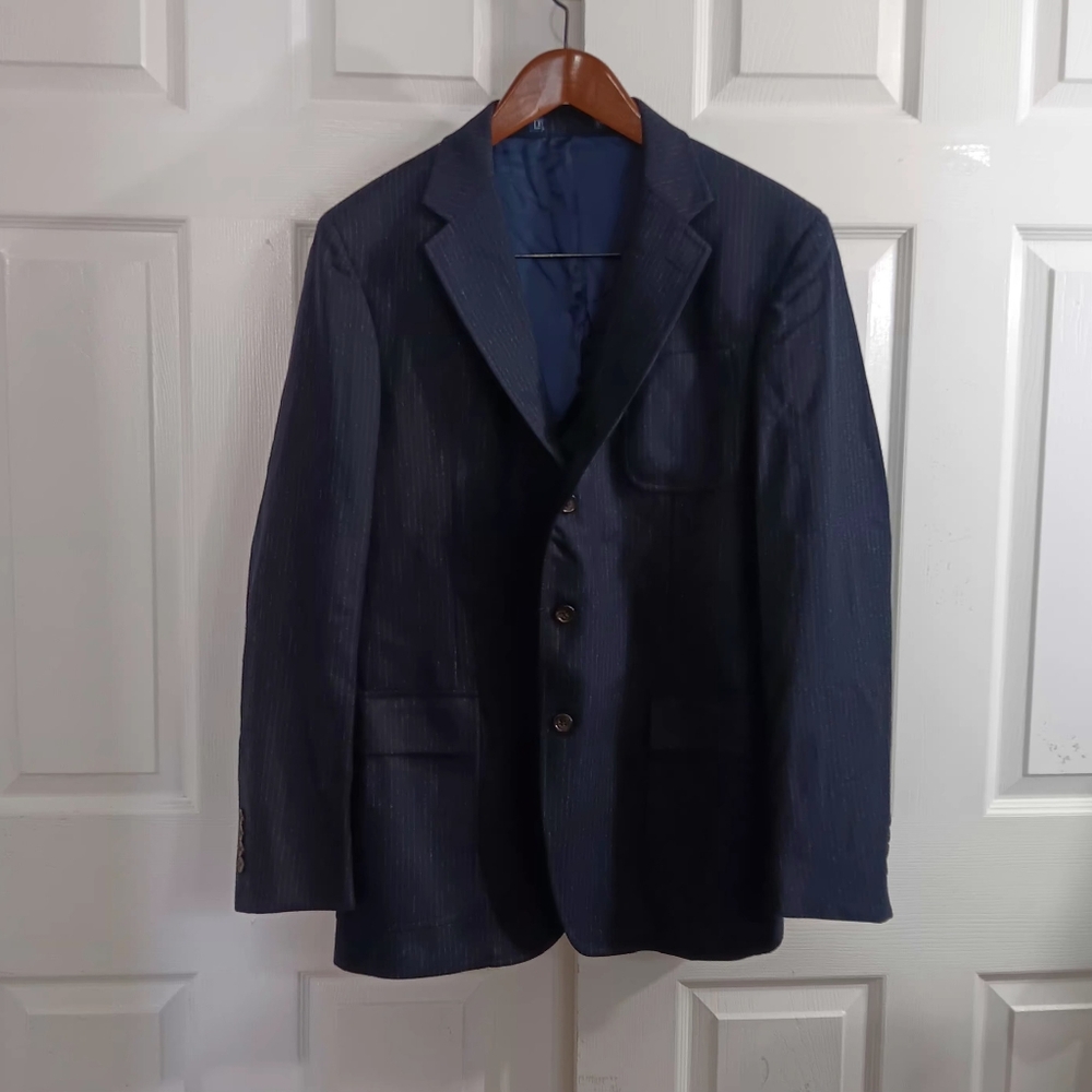 VTG Polo Ralph Lauren Men's 40L Navy Blue 100% Wool Sport Jacket Blazer Italy